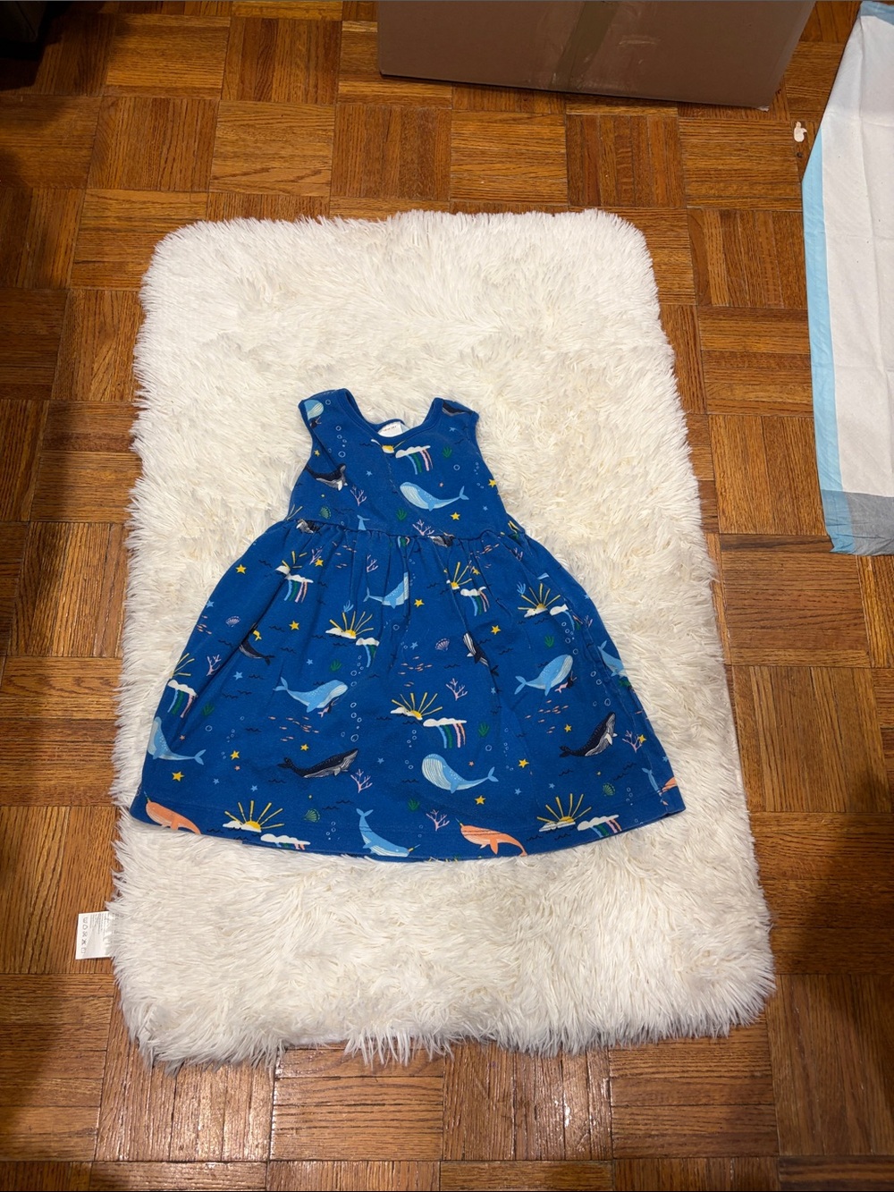 Navy Blue Whale Print Sleeveless Baby Dress